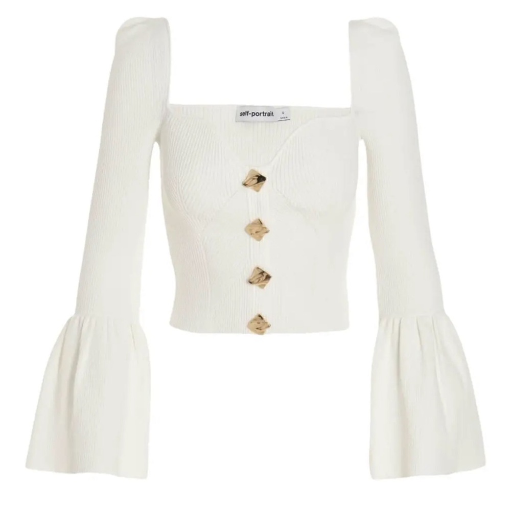 Self Portrait Knit Crop Top with Bell Sleeves